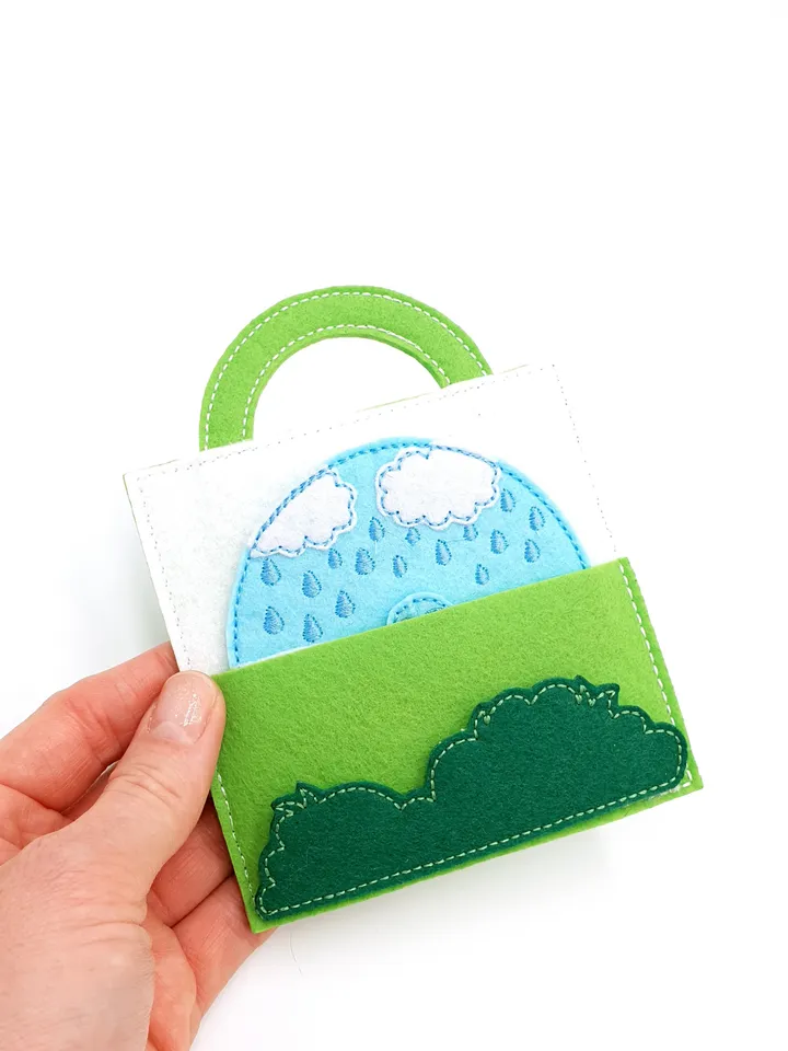 Weather Quiet Book Page ITH Embroidery Design, Rain & Rainbow Wheel Felt Activity Page, Learning Toy Pattern 4x4 Hoop