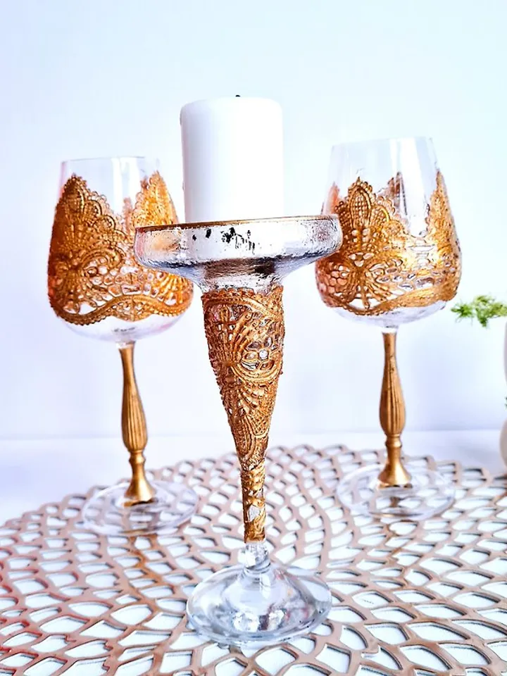 Gold Glass Candle Holder Handcrafted Vintage-Inspired Glass Candle Holder
