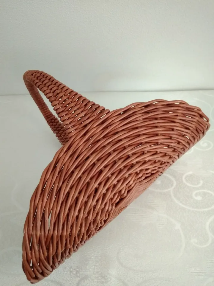 French wicker basket Small oval basket Wedding flowers basket Flat oval basket with handle
