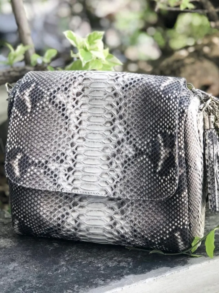 Genuine Python Skin Crossbody Bag Chain Tassel Snakeprint Bag Leather Woman Gray Free Shipping Handmade Summer Clutch Snake Skin Elegant Bag