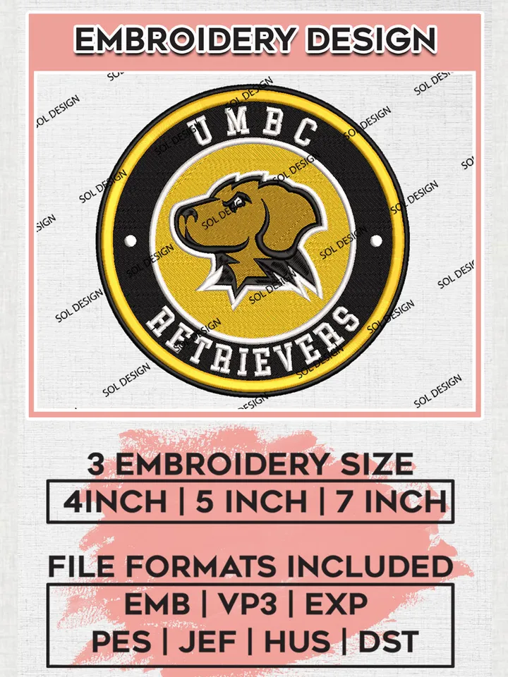 NCAA UMBC Retrievers Round Logo Embroidery, NCAA UMBC Retrievers Team Logo Embroidery files, NCAA Teams, Machine embroidery designs, Digital Download