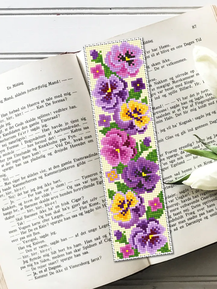 Flower bookmark set cross stitch pattern PDF download Floral bookmark for women, Bookmark pattern digital PDF, Red poppies, Pansy #B236