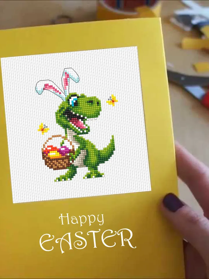 Funny dinosaur easter cross stitch pattern PDF download, Set of 2 small dinosaur cross stitch chart, Cute dino pattern digital PDF #T31