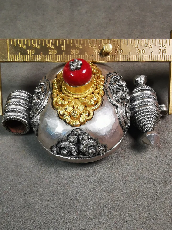Gandhanra Handmade Gau Ghau Shrine, Chiseled Mini Tibetan Buddhist Altar Amulet Pendant,Made of Sterling Silver,Copper,Agate