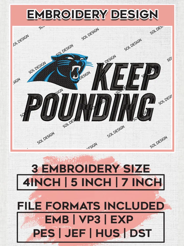 NFL Carolina Panthers Keep Pounding Embroidery Designs, NFL Panthers, NFL Embroidery Designs, NFL Carolina Panthers Machine Embroidery Design, Digital Download