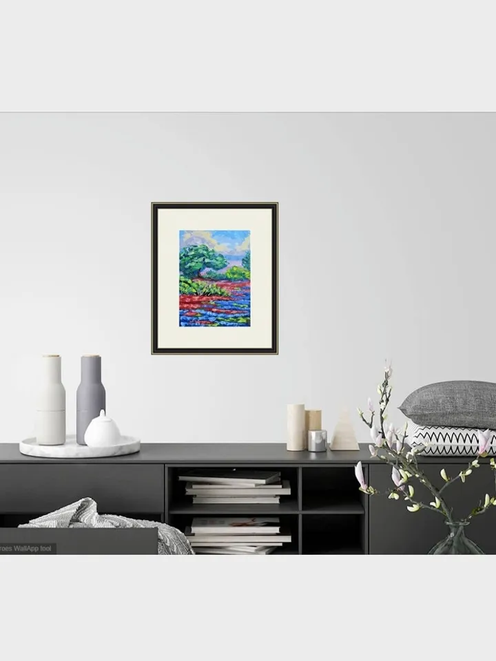 Original Mini Oil Painting Texas Landscape with Vibrant Blue and Red Flowers Artwork Colorful Texas Wildflowers in Scenic Landscape Home Decor