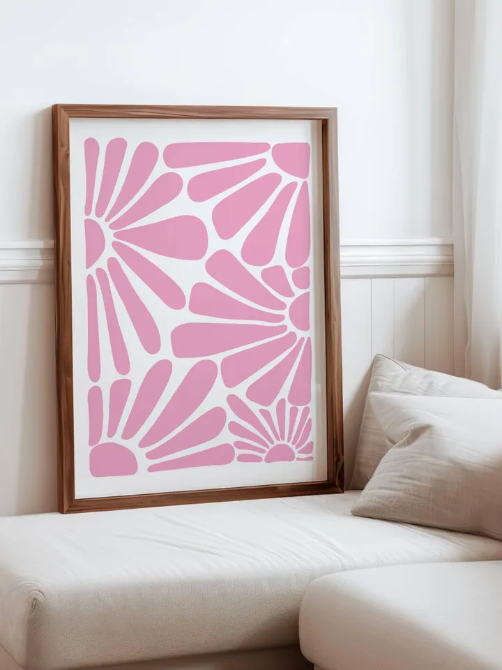 Soft Pink Wall Art Set of 2 Prints, Boho Flower Print, Pink Abstract Minimalist Organic, Pink Floral Wall Art, Wild Flower, Printable Art