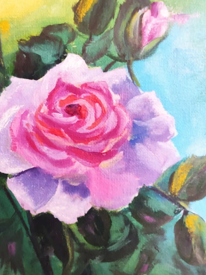 Roses in the garden oil on canvas pink flowers 30*40 cm