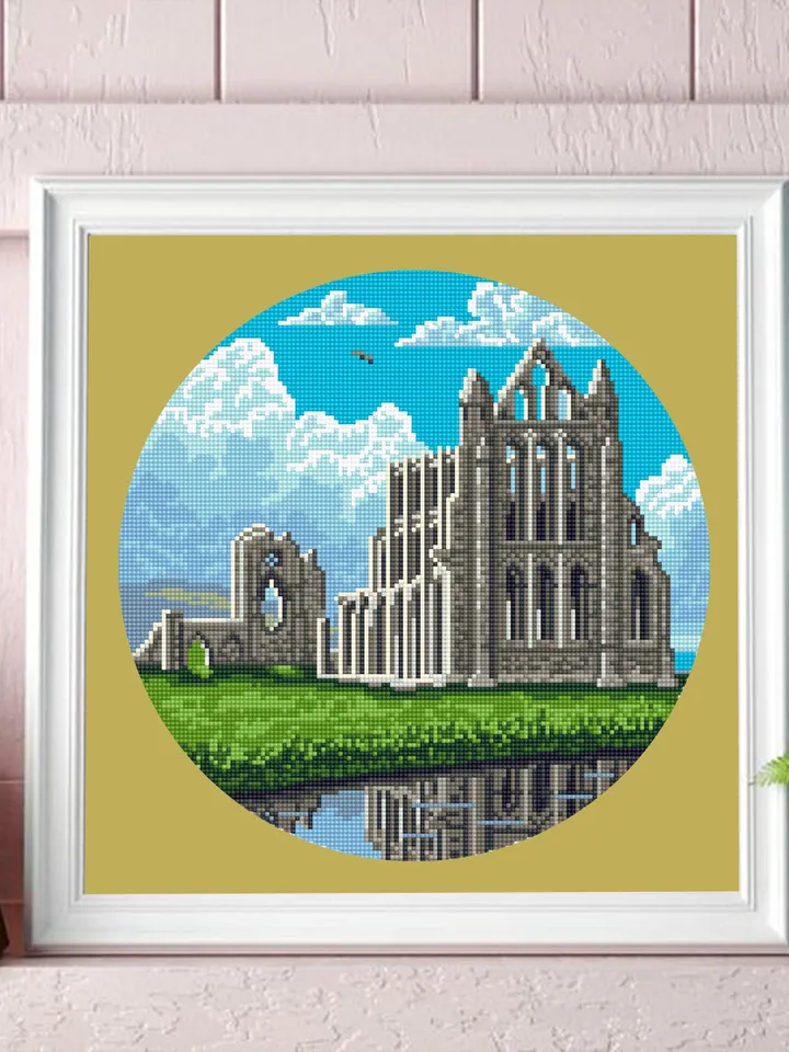 Whitby Abbey medieval castle cross stitch pattern download PDF Draculas castle embroidery PDF, Nature cross stitch, Gothic architecture #C7