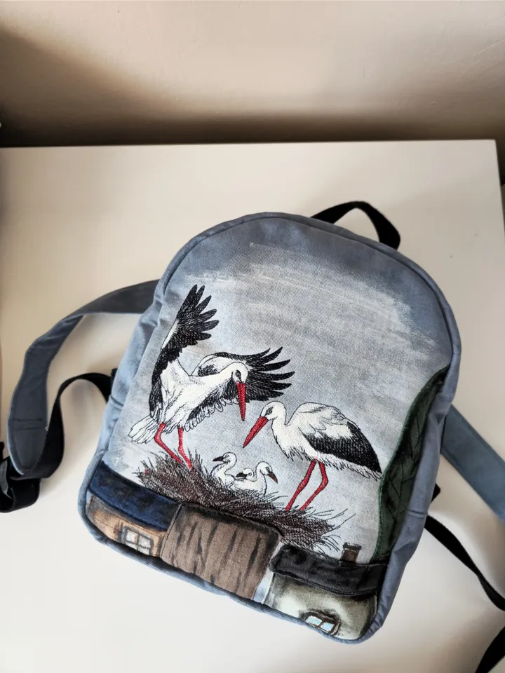 Stork backpack with embroidery