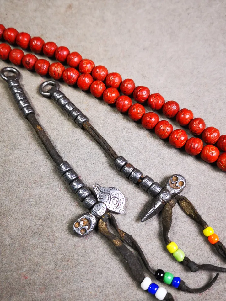 Gandhanra Handmade Tibetan Buddhist Mala Counters,Prayer Bead Counters,with Skull Kartika and Kila Pendant,Made of  Cold Iron