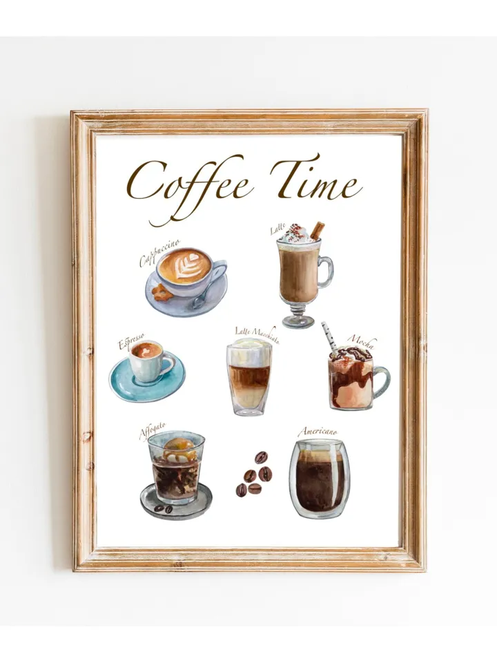 Coffee Watercolor Painting Print, Minimal Boho Coffee, Coffee Lover Gift, Modern Coffee Poster, Kitchen Print, Enjoy Coffee Print,Cup