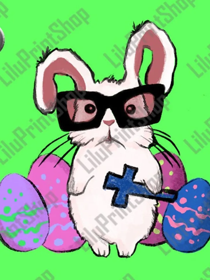 Rabbit with eggs png Bunny with glasses Clipart PNG Sublimation Easter bunny PNG Spring Rabbit Clipart Easter Easter png Rabbit with cross