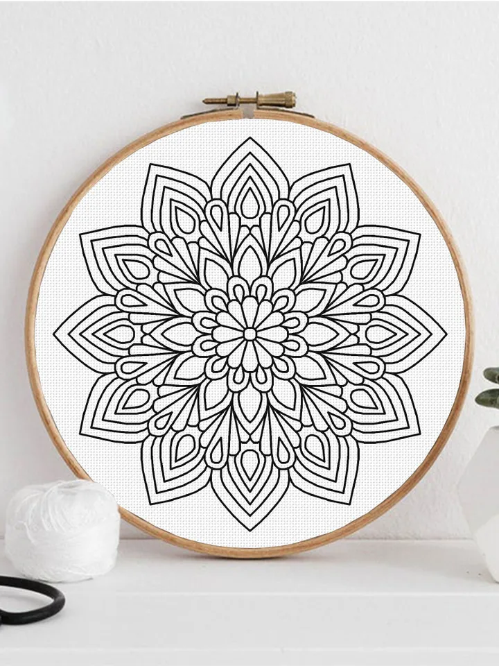 Flower mandala blackwork pattern PDF download Mandala ornament Backstitch chart, Blackwork mandala embroidery PDF, Mandala cross stitch #W38