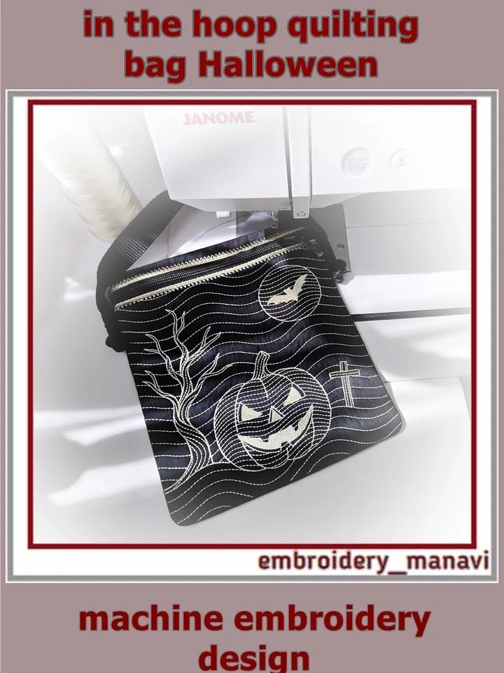 In The Hoop Embroidery Design Bag quilting Halloween with Lightning fastener ITH from Embroidery Manavi 05