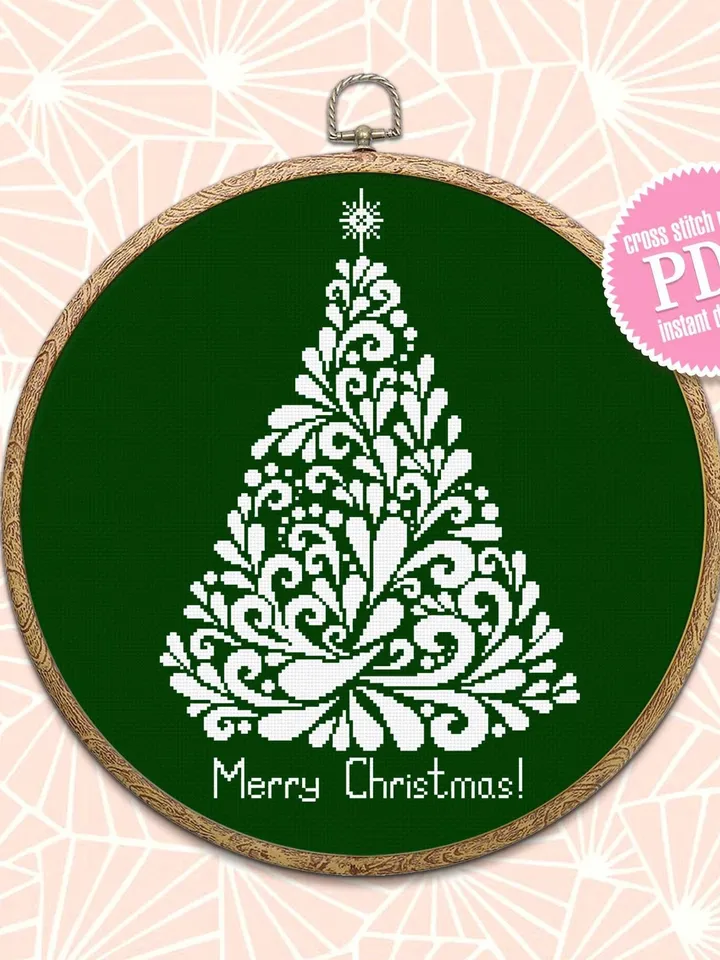 Christmas Tree cross stitch pattern download PDF Merry Christmas pattern digital Monochrome cross stitch Holiday embroidery Home decor #N18