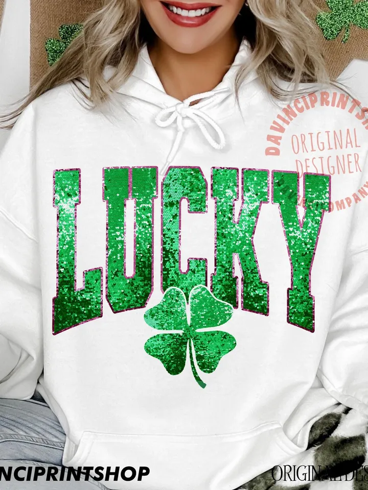 Lucky faux sequin png, Lucky png, Lucky shamrock png, Faux sequin St.Patricks png, Irish Day png, St.Patricks day png, Retro St.Patricks png