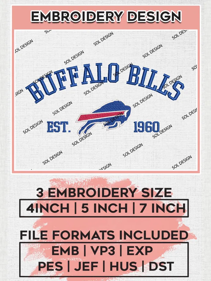 Buffalo Bills Est 1960 Embroidery Design Files, NFL Bills, NFL Logo Embroidery Files, NFL Buffalo Bills Machine Embroidery Design, Digital Download