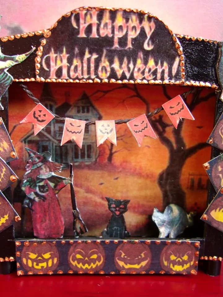Puppet theater for Halloween. Dollhouse miniature. Handmade. 1:12. Halloween.