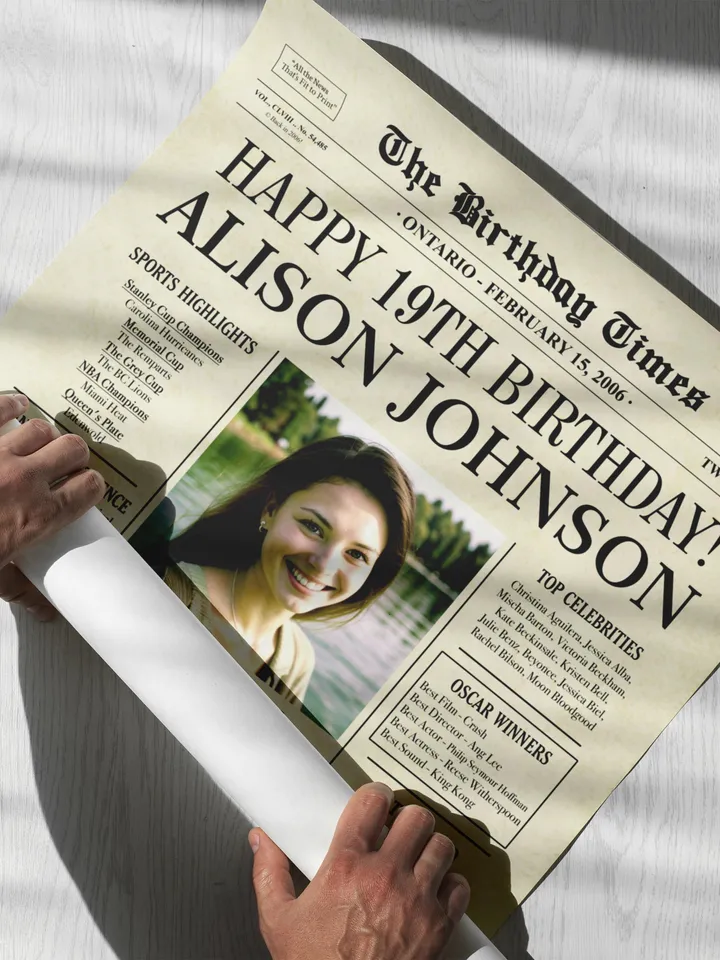 19th Birthday Gift - 2006 Canadian Newspaper Poster - 19th Birthday Sign for boy or girls - 19 years ago back in 2006 Canadian Highlights