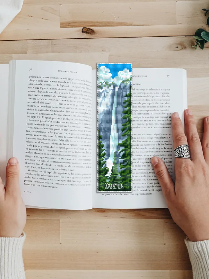 Yosemite National park bookmark cross stitch pattern PDF download Nature cross stitch chart, Digital bookmark pattern PDF, Waterfall #B170