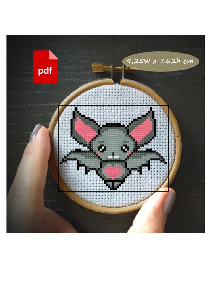 Bat cross stitch pattern, Halloween embroidery easy for kids cross stitch chart