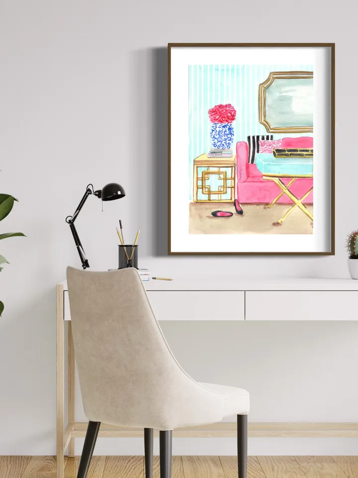 Chinoiserie Interior Painting Print, Ginger Jar Print, Sketch Art, Chinoiserie Chic Art, Pagoda Wall Art, Housewarming Gift, Sketch Art