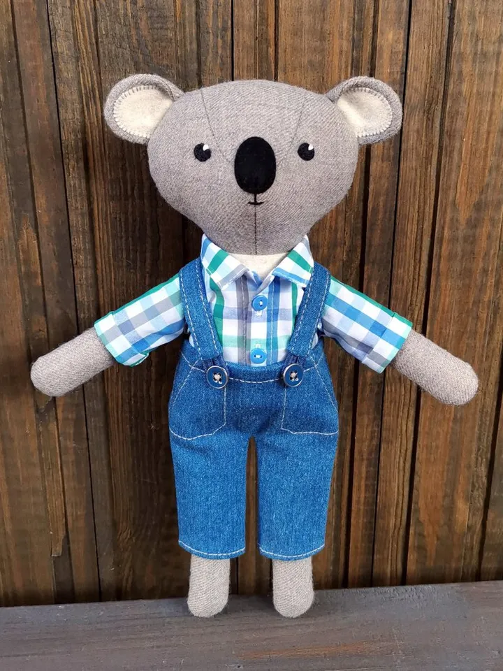 Gray koala boy, handmade plush doll, stuffed koala toy, fabric soft doll