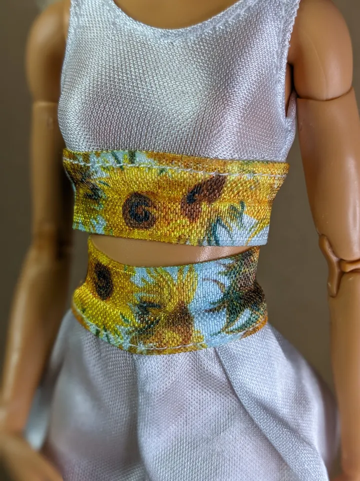 Handmade white & yellow floral print sports set for 1/6 scale fashion female dolls