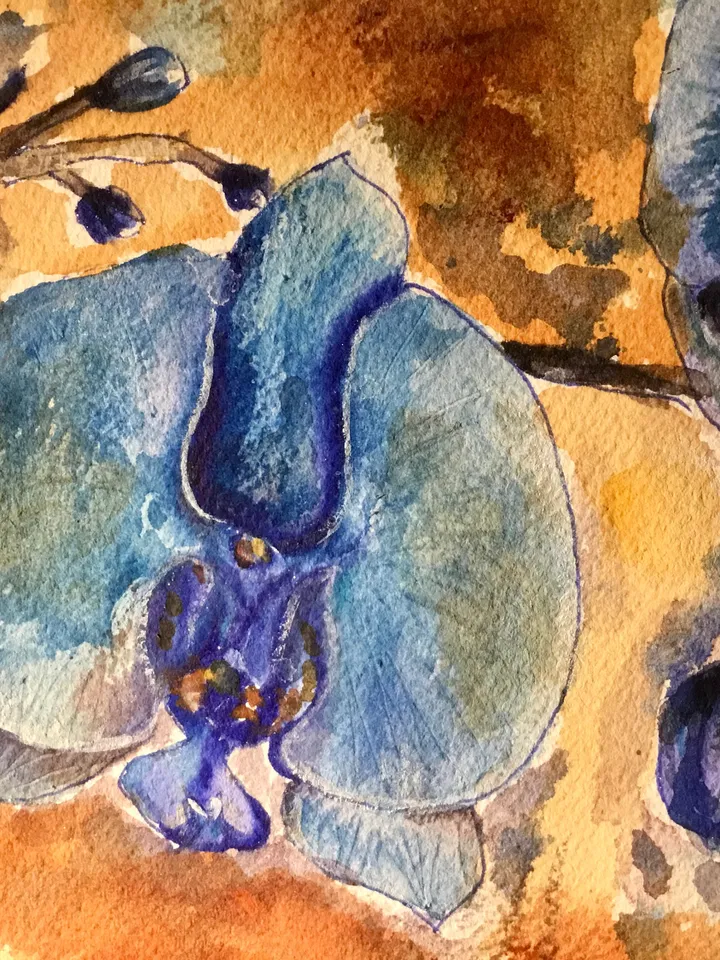 Blue orchids original watercolour painting,flowers watercolour painting,orchids wall art,unique watercolour gifts,one of a kind.
