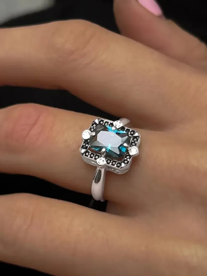 Ring, silver 925, with London crystal topaz and cubic zirconia