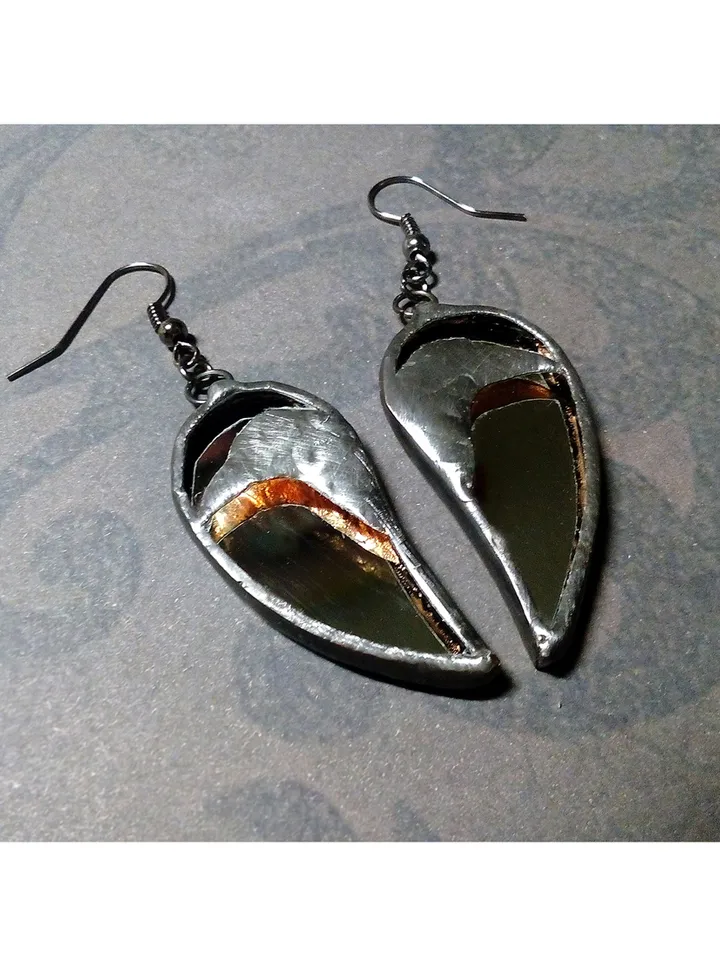 black Raven mirror earrings, Crow witch earrings, Halloween, samhain, Goth black earrings, witchy aesthetic