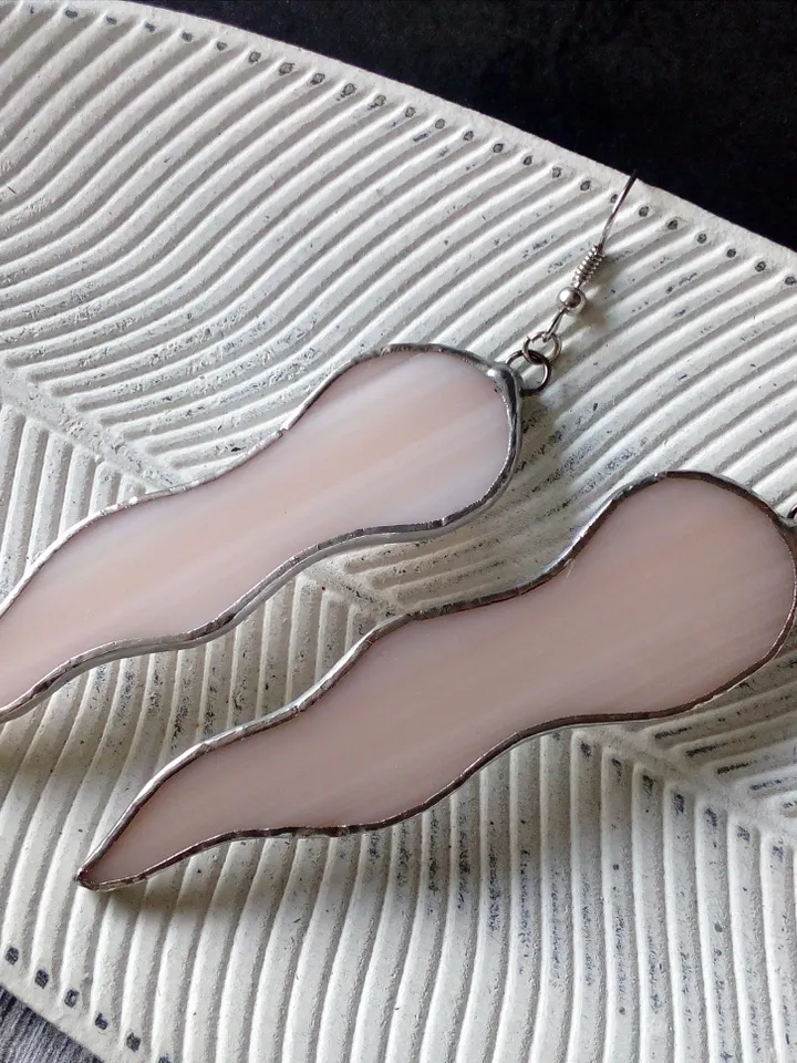 Octopus tentacle earrings, milk glass earrings, Dangle earrings, simple stained glass, Wavy earring, curved earrings