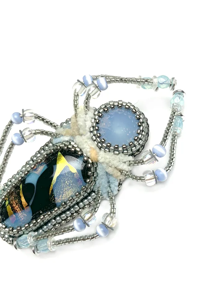 Light blue spider brooch, Beaded insect brooch