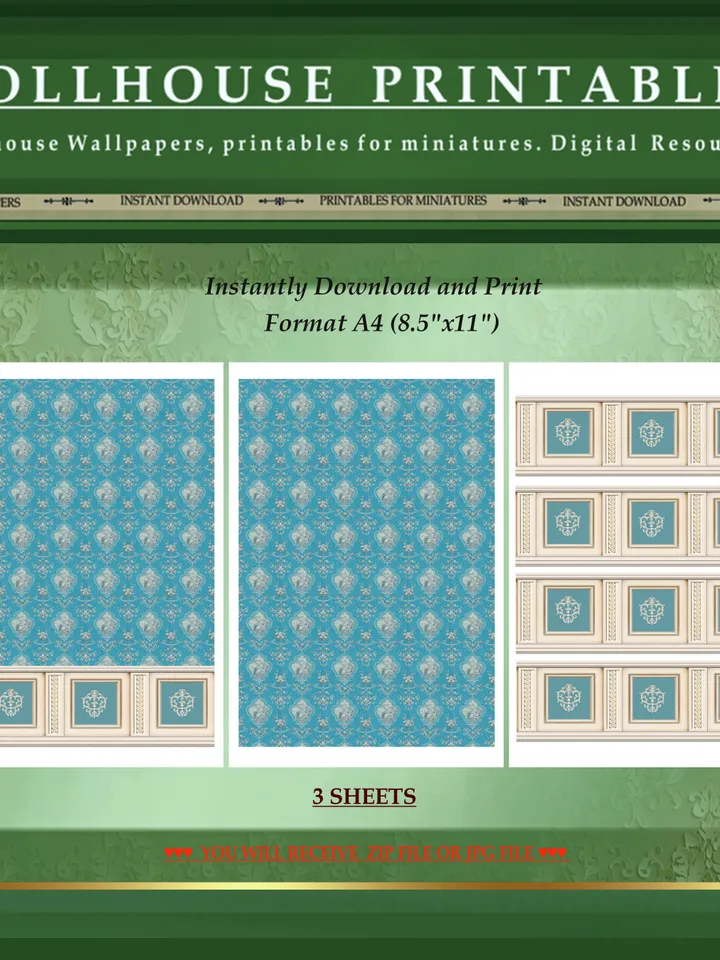 Wallpapers- Set 5-v1 | Printables for Dollhouses and Unique Miniature Projects | Digital Downloads | in Scale 1/12th