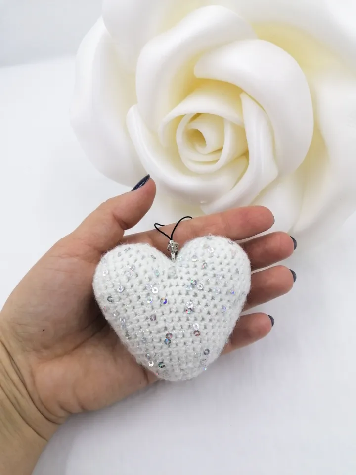pattern crocheted heart in the form of a keychain