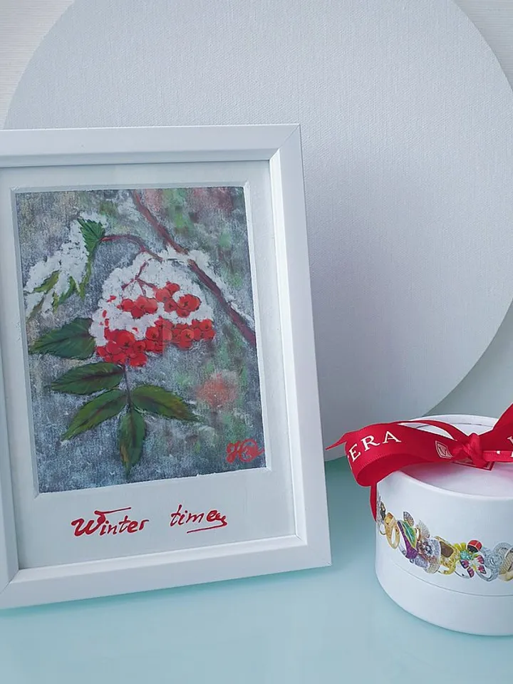 Rowan Painting Christmas Decoration Original Art Berry Wall Art Frame Painting