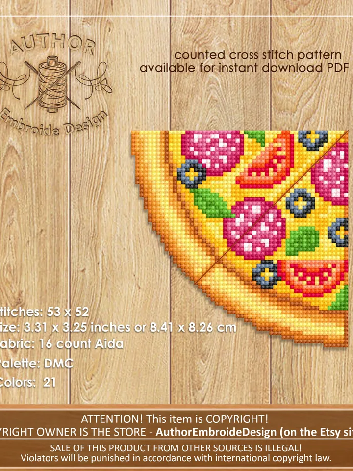 Corner bookmark cross stitch pattern PDF download Pizza cross stitch chart, Food bookmark digital PDF, Funny bookmark for beginner #B251