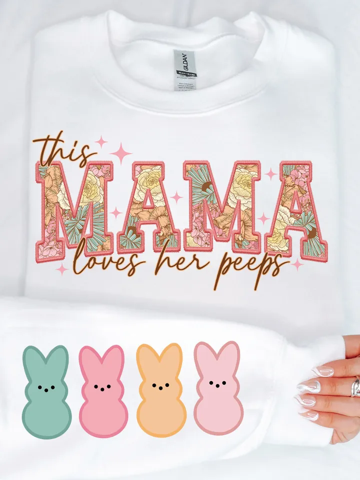 This MAMA Loves Her Peeps PNG, Mama Easter Shirt Design, Embriodery Easter Day PNG File, Mama EasterDigital Download, Retro Easter Png Shirt