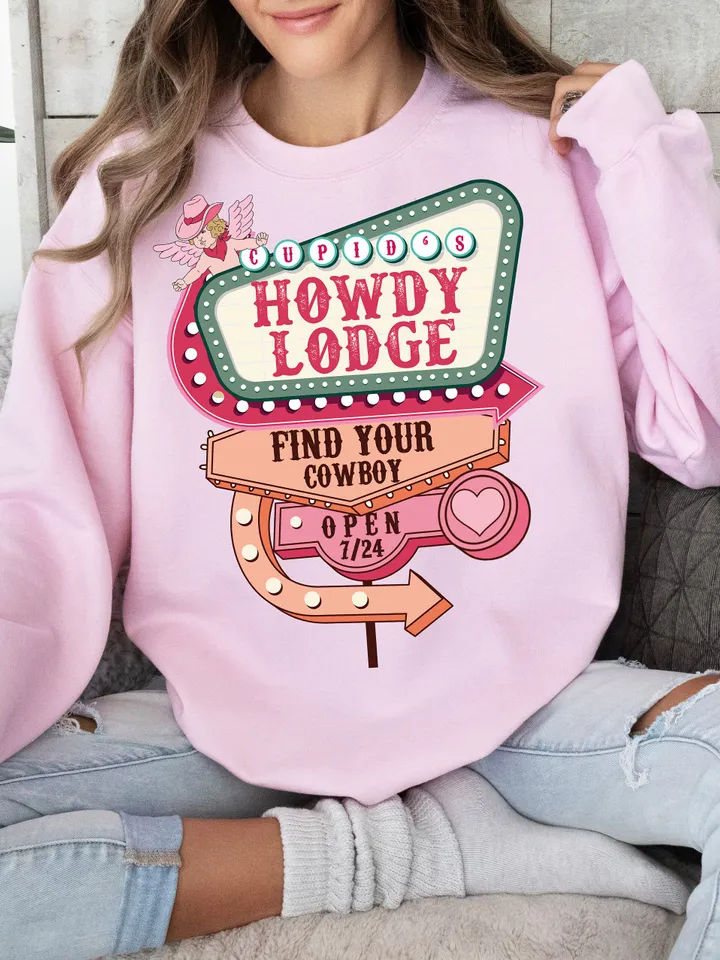 Howdy Cupid's Love Lodge PNG, Retro Valentine's Day PNG, Trendy Valentine's PNG, Western Valentine's Png, Trendy Western Png, Trendy Vday