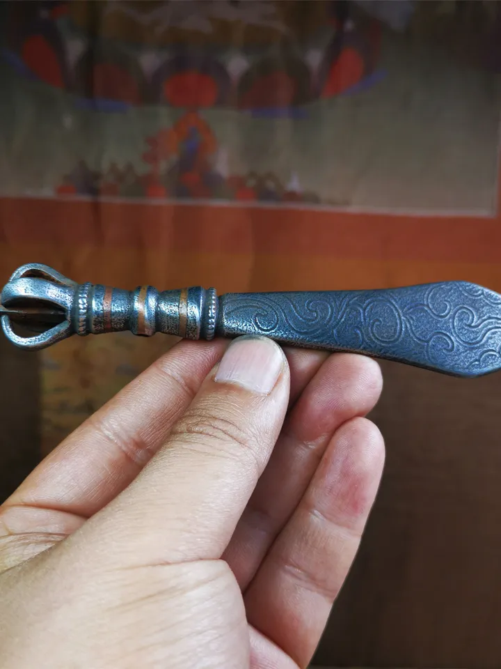 Gandhanra Tibetan Buddhist Ritual Implement ,Fire Vajra Sword of Manjushri,Made of Cold Iron inlaid with Copper