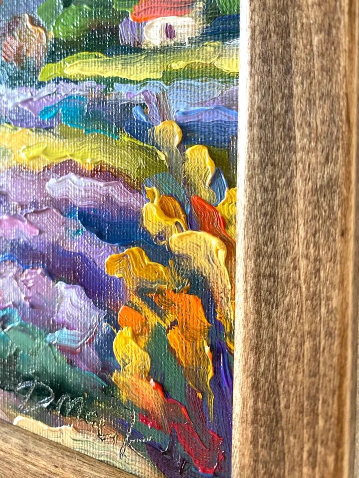Lavender Fields Painting Tuscany Original Art Landscape Oil Painting Impasto Small Artwork 6x6 Tuscan Serenity Painting Wild Flowers