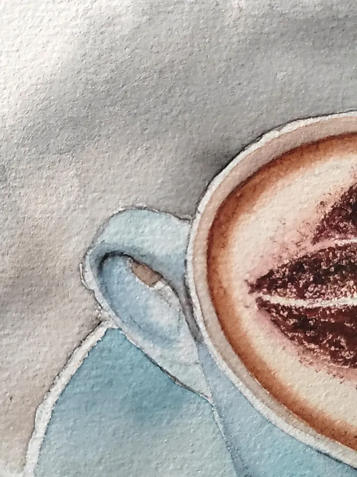 Cappuccino Cup Painting Original Watercolor Art Coffee Cup in Watercolor 8.27x11.69 in by Art Café