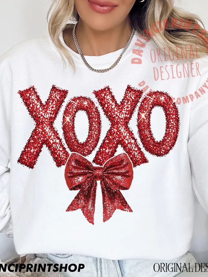Faux Sequin Xoxo PNG Valentine’s Day Sublimation, be mine png, xoxo png, valentines Coquette Bow, Glitter valenties, Digital Design Download