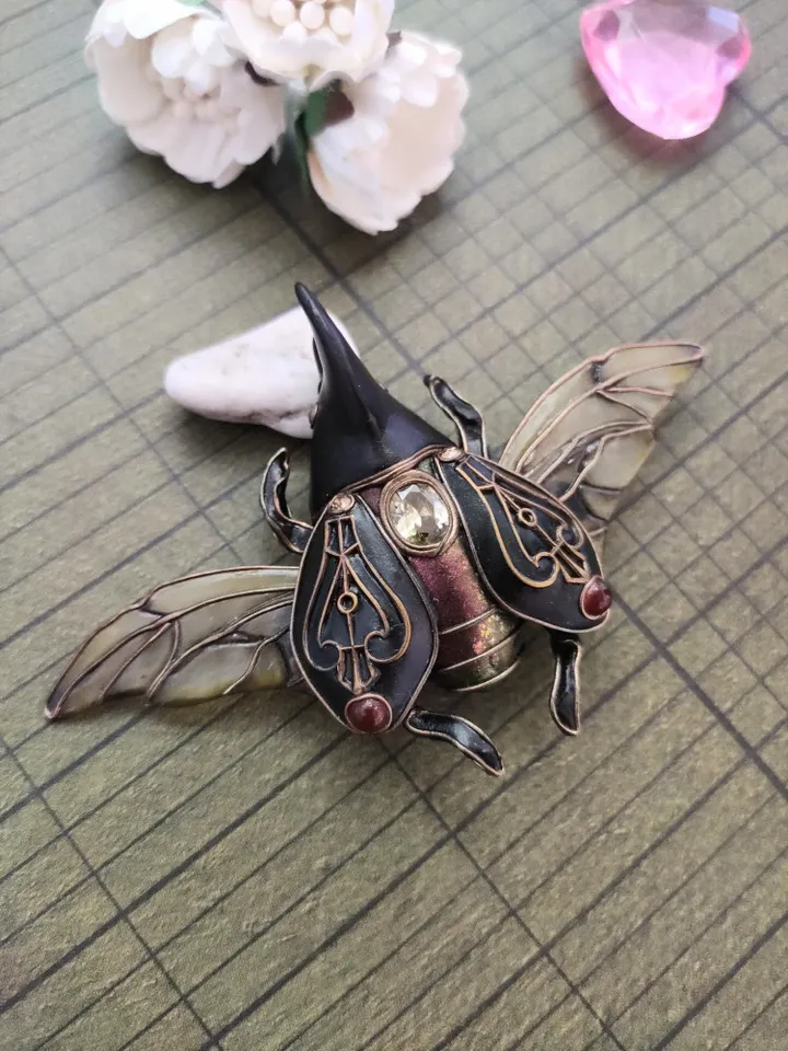Brooch Hercules beetle, brooch-pin with an insect, brooch Black beetle