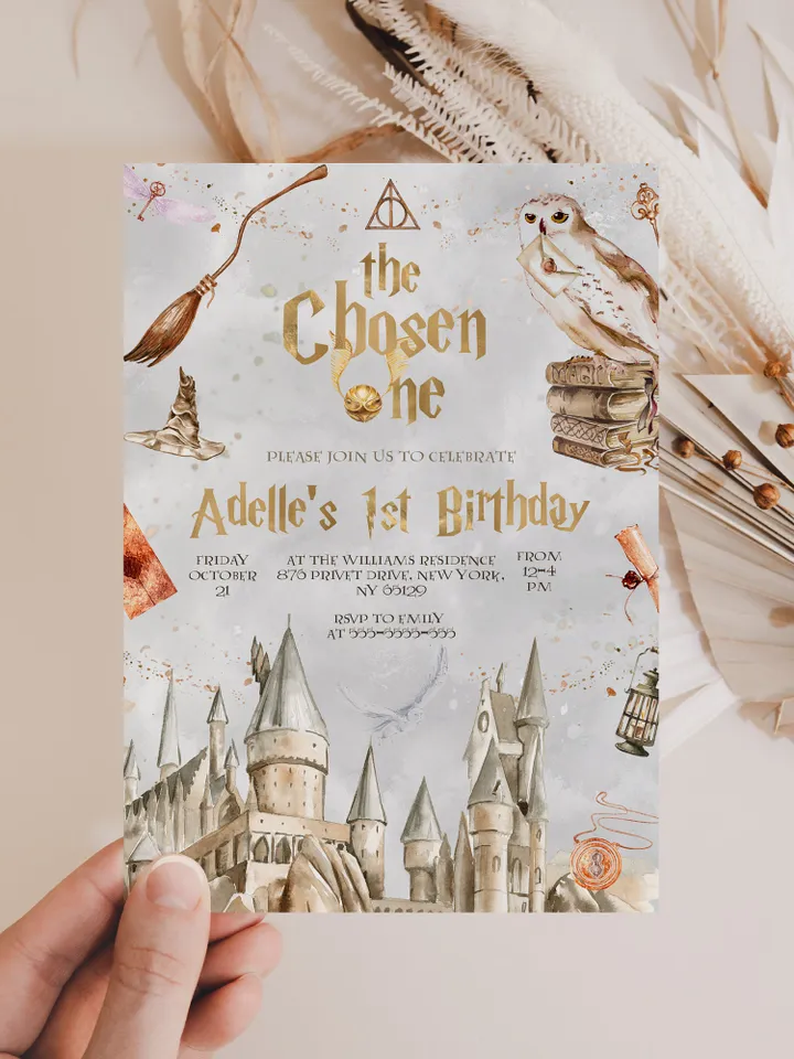 The Chosen One Invitation; Wizard Birthday Party; Magic School 1st Birthday Invitation Template; Editable Wizarding World Invitation; W8