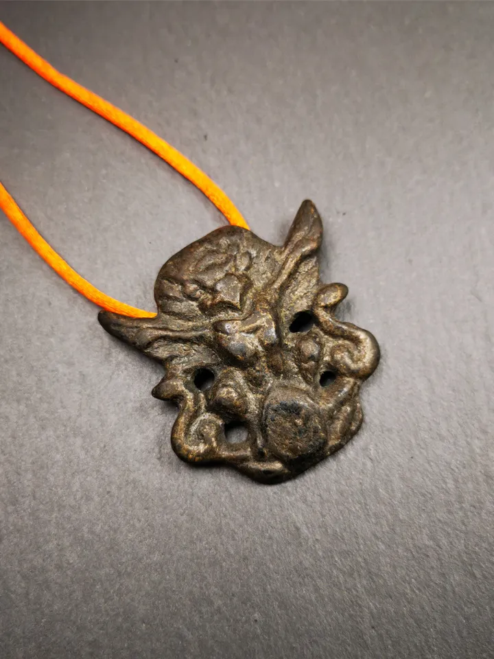 Gandhanra Handmade Tibetan Buddhist Amulet Garuda,Garula,Suparna,Golden-winged Bird Pendant,Made of Thokcha,1.65"