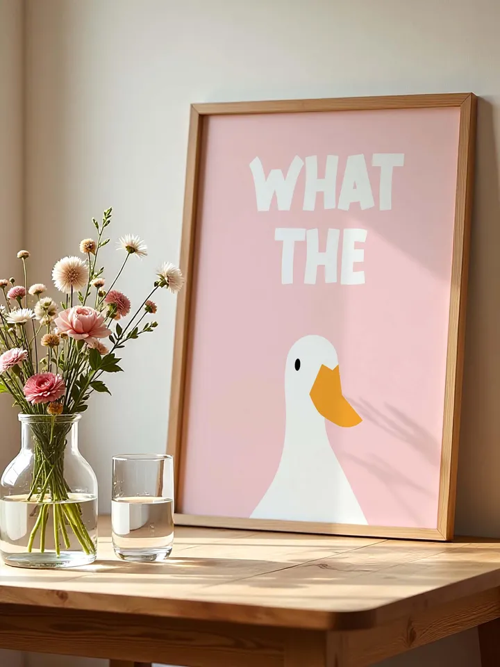What the Duck Poster Funny Bathroom Wall Art Printable Duck Quote Digital Humor Sign Quirky Toilet Decor Instant Download Digital pink