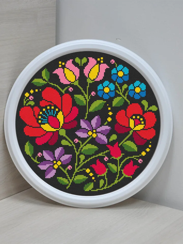 Flowers cross stitch pattern download PDF, Folk cross stitch chart, Modern floral ornament cross stitch, Ukrainian folk embroidery PDF #P28