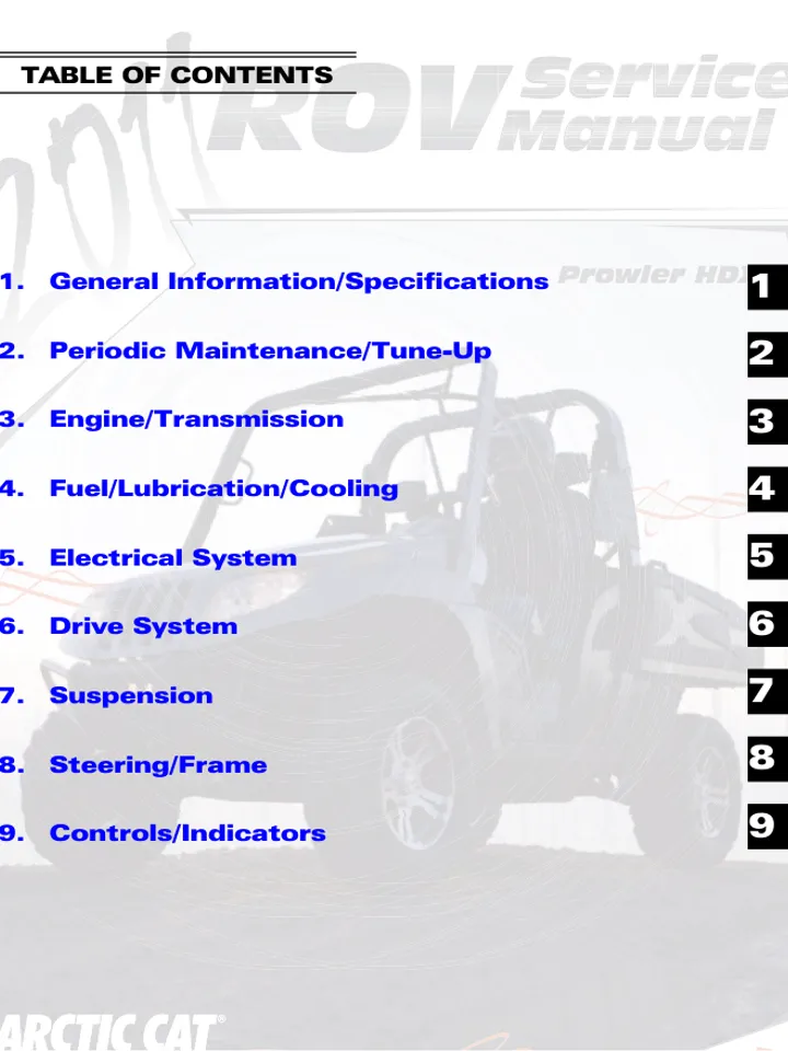 Arctic Cat Prowler Service Manual 2011